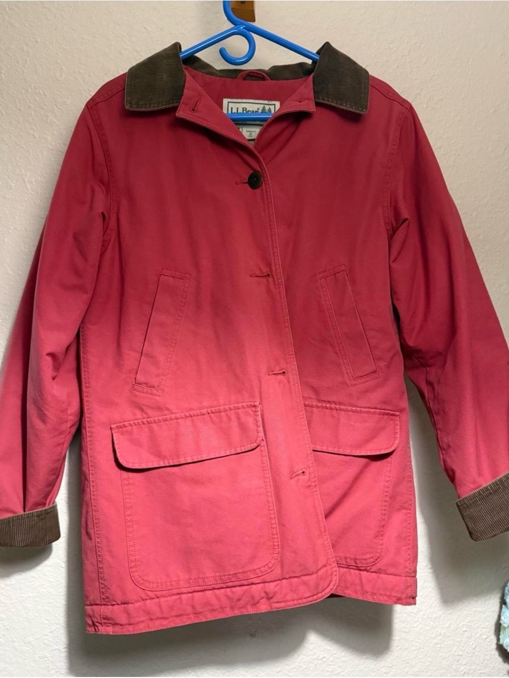 L.L. Bean Crimson Utility Jacket with Brown Corduroy Collar